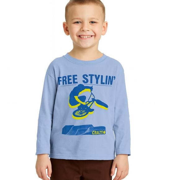 Crazy 8 Boys "Free Stylin’" Long Sleeve T-Shirt Size Small (5-6) –Biker Graphic - Picture 1 of 5